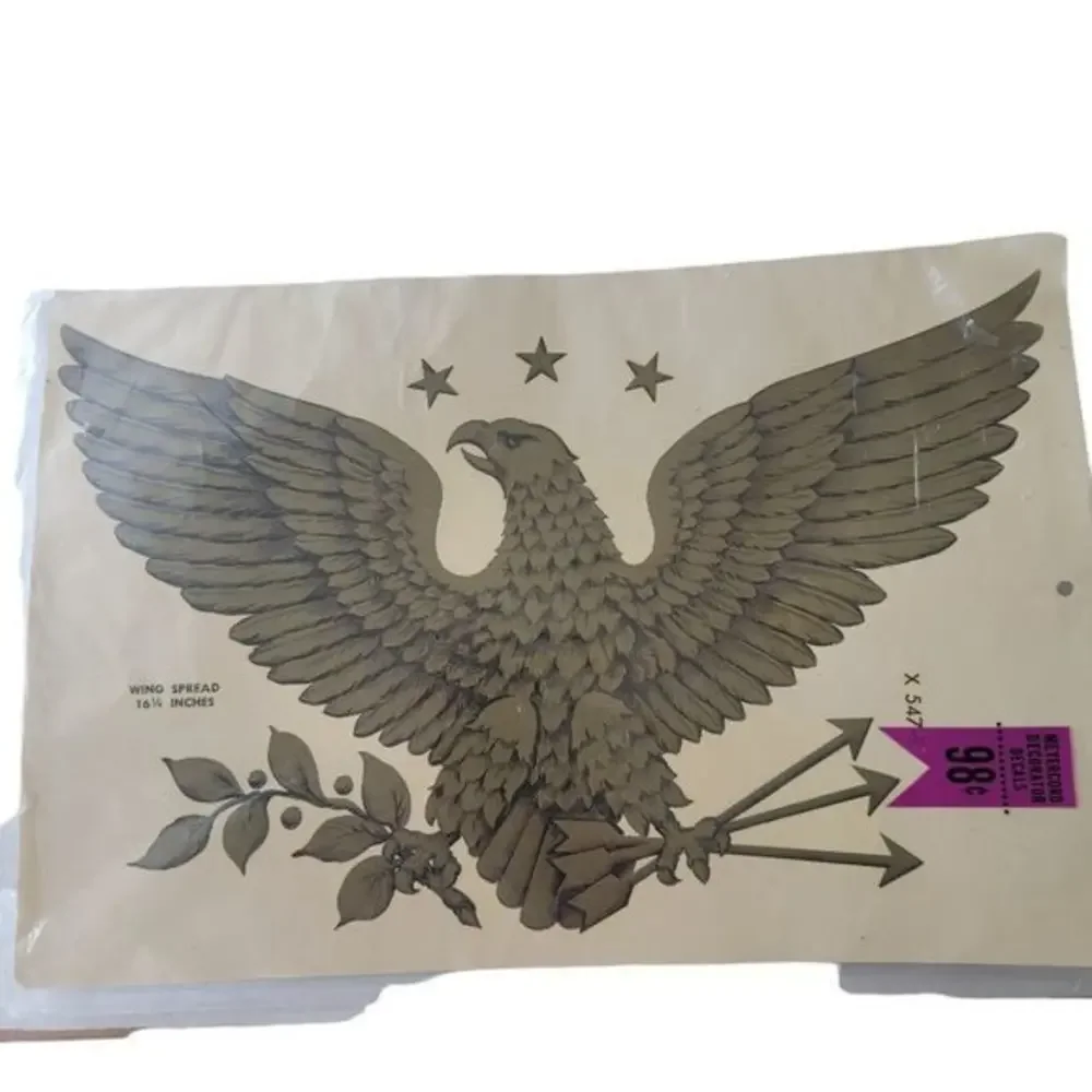 Vintage Meyercord Decoration Decals NIP  Crafts Eagle Arrows Olive Branch gold‎